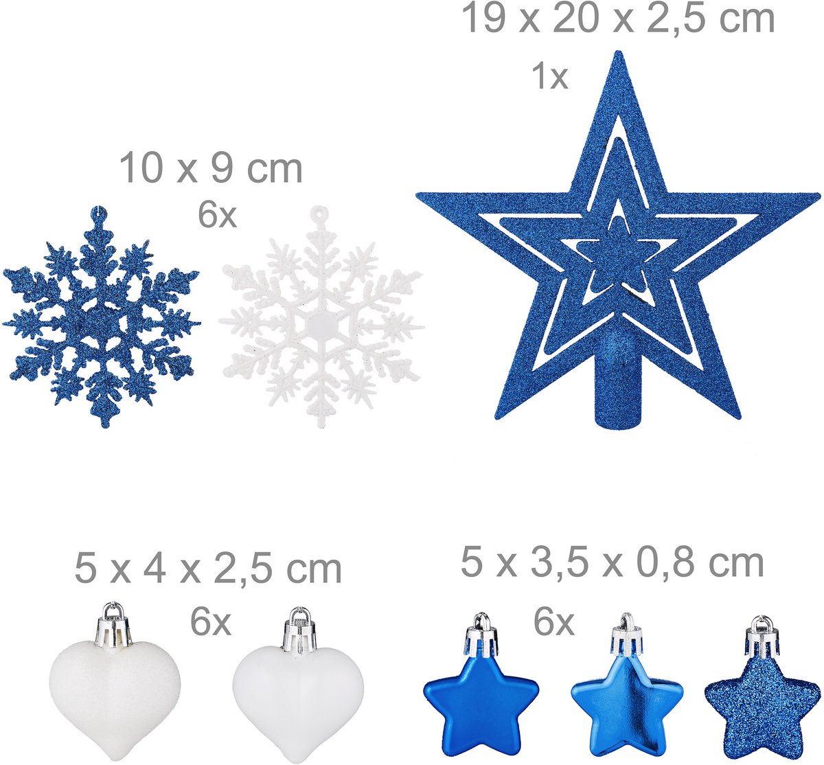 kerstballen - set van 101 - plastic - onbreekbaar - kerstpiek ster - blauw/wit – foto 5