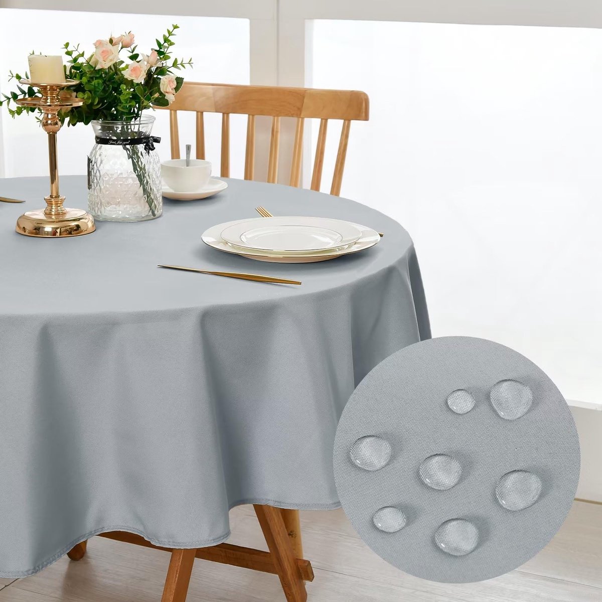 Rond Tafelkleed - Vlekbestendig, Wasbaar en Waterdicht - Voor Eetkamer, Tuin en Thuisgebruik - Zilvergrijs - Ø 150 cm