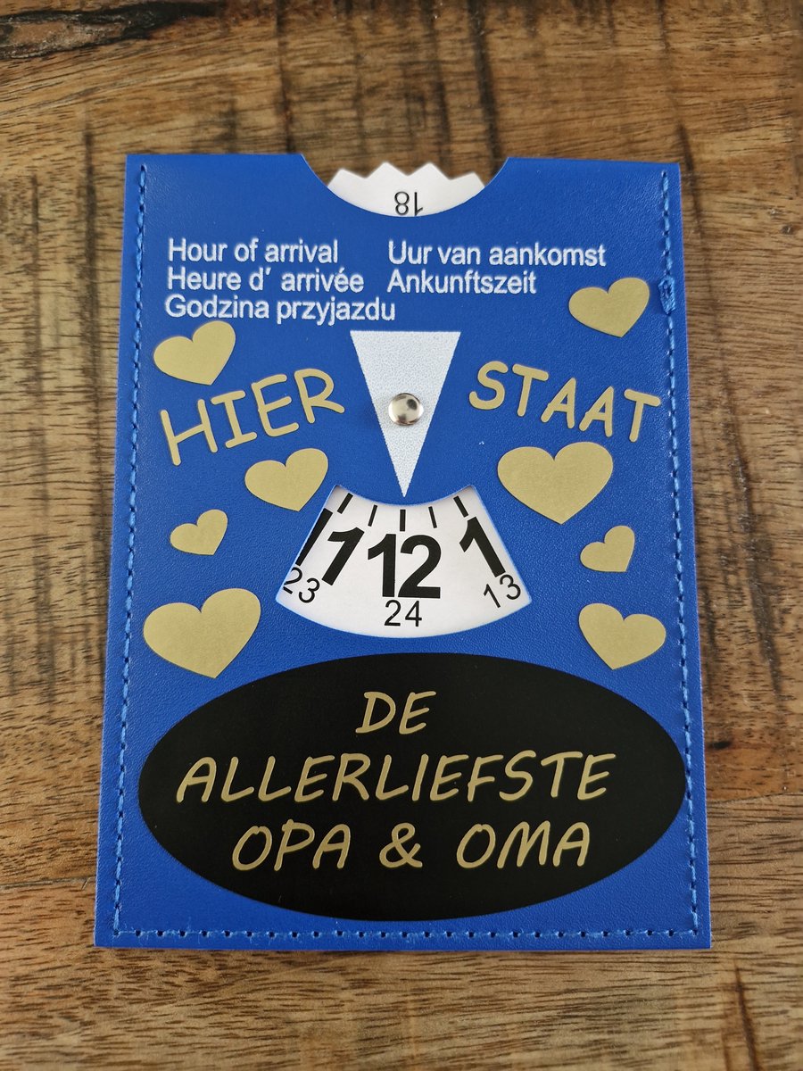 Parkeerschrijf met tekst- Hier staat - De allerliefste Opa & Oma - blauwe zone- parkeerkaart- blauweschijf