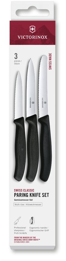 Victorinox Swiss Classic paring knife set: 3-delig, professioneel, ergonomische handvatten, glad/gekarteld mes.