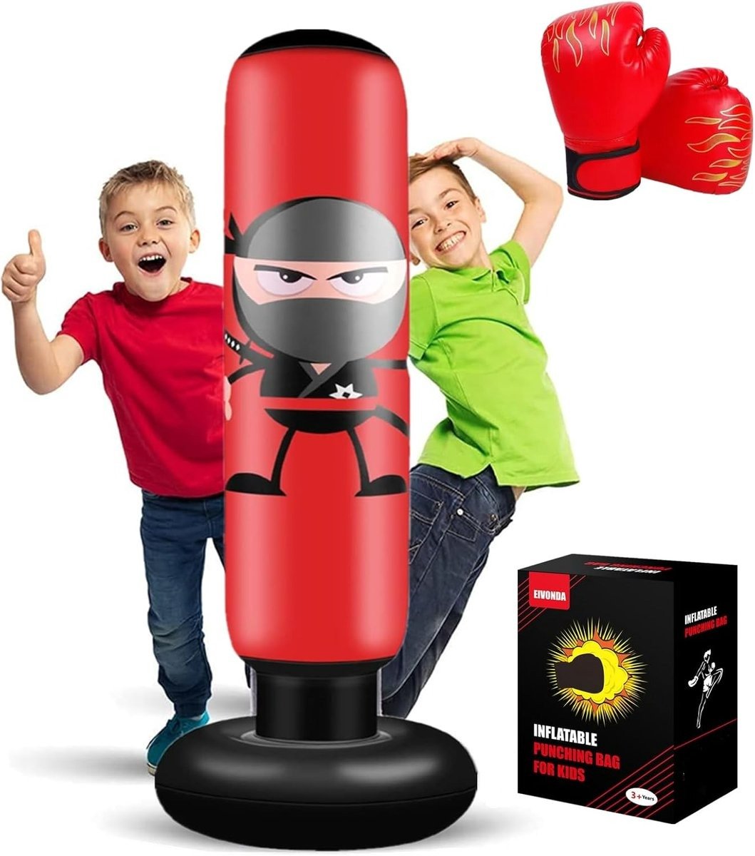 WNHB® Opblaasbare Bokszak voor Kinderen – Staande Ninja Boksbal met Bokshandschoenen – Voor Boksen, Karate, MMA & Taekwondo