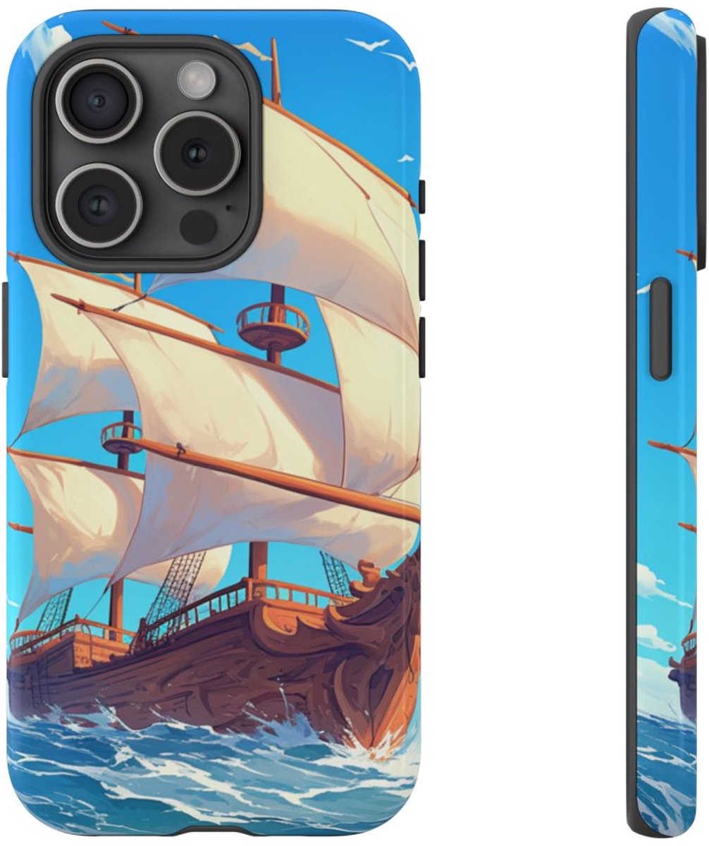 Zeilschip op Blauwe Oceaan – Telefoonhoesje Geschikt voor iPhone 15 Pro