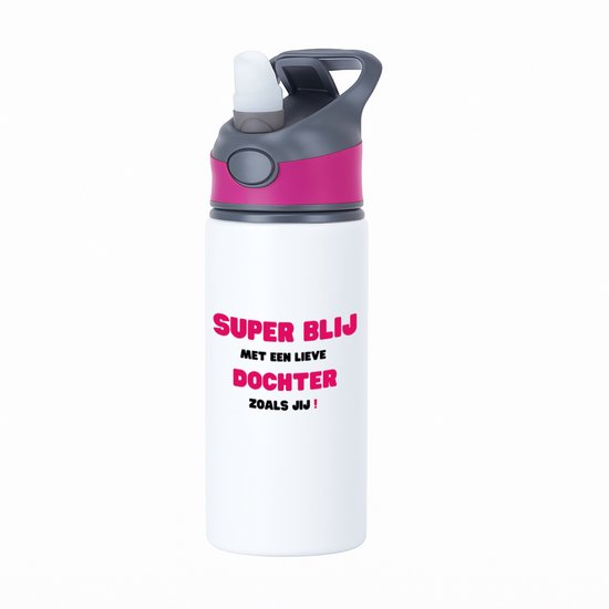 Hacebo® - super blij met een lieve dochter zoals jij waterfles met rietje roze - Dochter - de liefste dochter - verjaardag - cadeautje voor dochter - dochter artikelen - kado - geschenk - water fles - 650ML