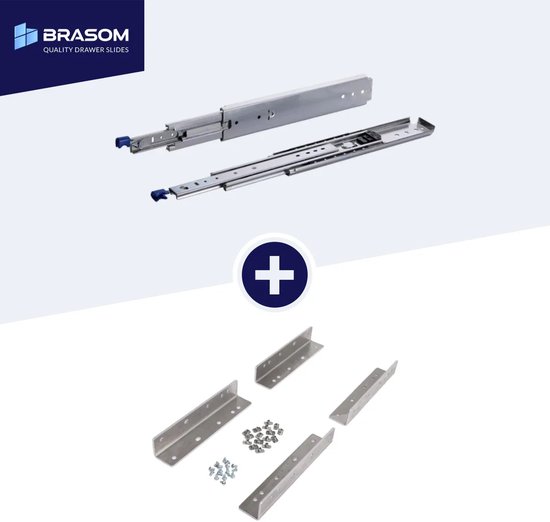 BRASOM Glissières de tiroir avec supports de tiroir - 2 pièces - 500 mm - 20 pouces - Capacité de charge 250 kg - Système de guidage de tiroir - Roulements à billes - Avec serrure