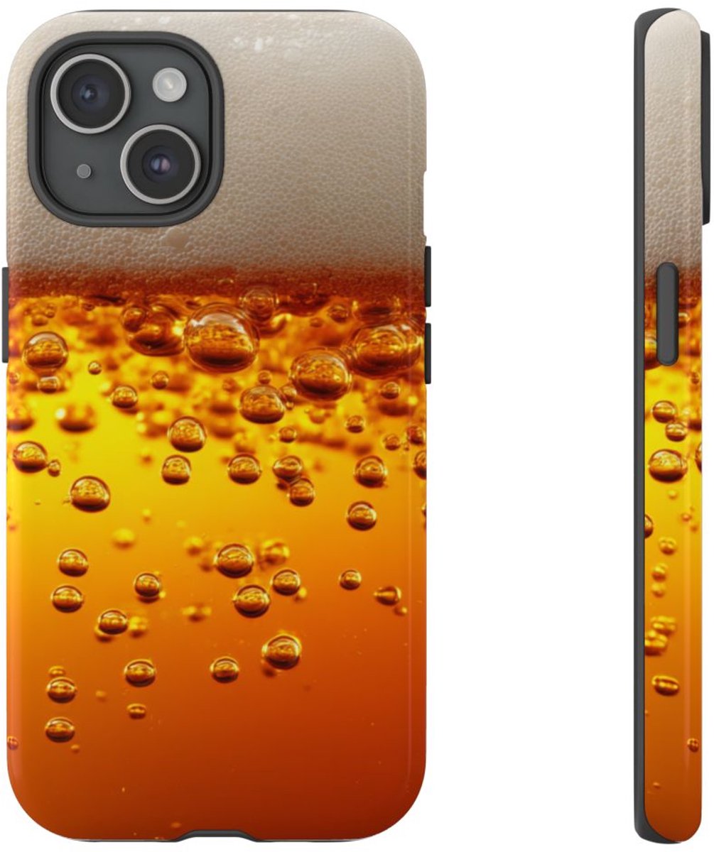 Amberkleurige Bierbellen van Dichtbij – Telefoonhoesje Geschikt voor iPhone 15