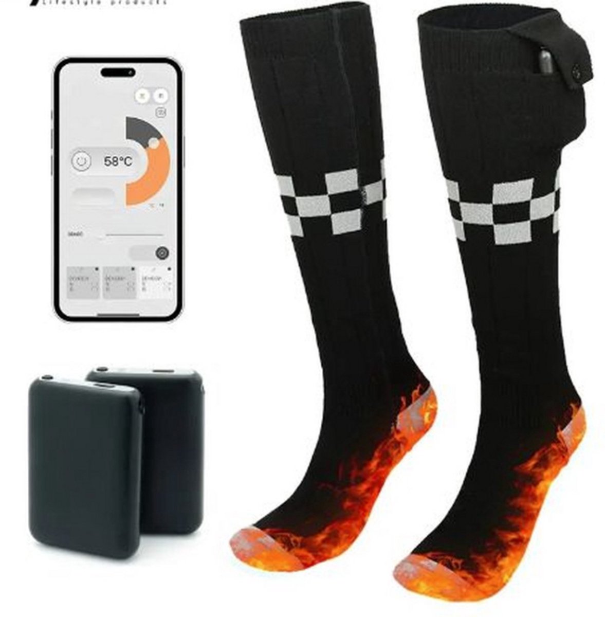 WNHB® Verwarmde Sokken met App-Bediening 3 Warmtestanden 5000mAh Oplaadbare Batterij Thermische Wintersokken voor Heren en Dames Zwart