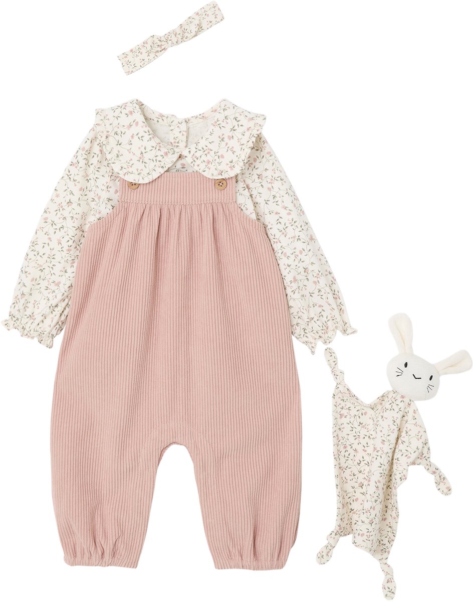 Vertbaudet Babypakje T-shirt + salopet + haarband + knuffel