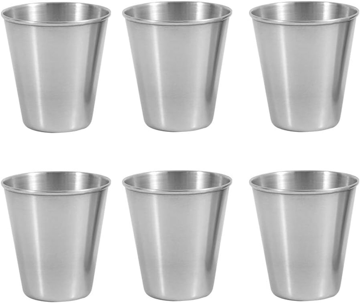 Image of 6 stuks - Mok - Drinkbeker - Bierpul - Campingbeker - Stapelbaar - Voor bier, dranken - Roestvrij staal - 260 ml - Zilver