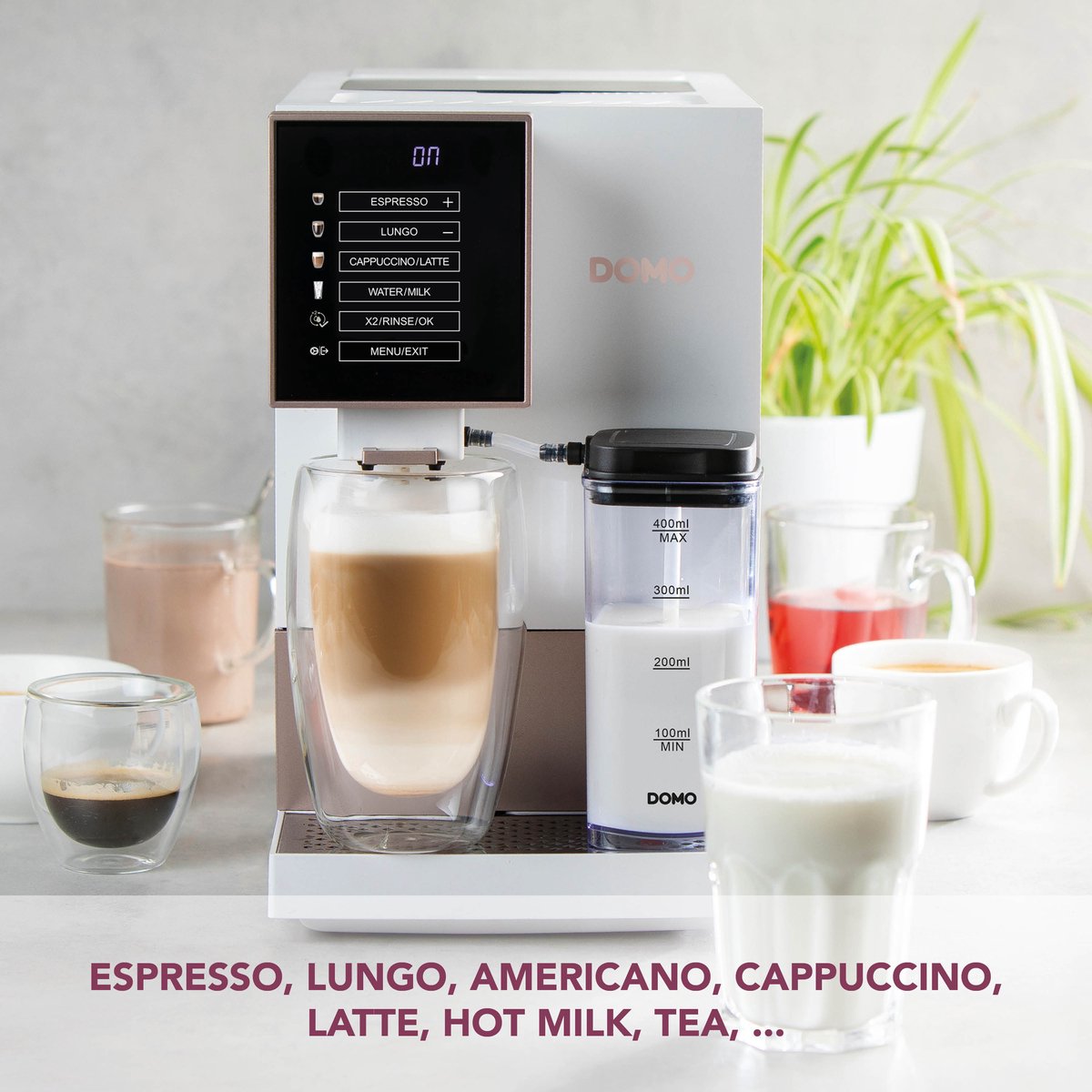 DOMO DO742K Volautomatische Espressomachine - 4 Soorten Koffie + Heet Water - Melkopschuimer - 19 Bar - Wit — afbeelding 4
