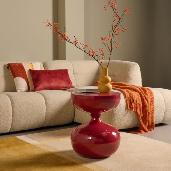 Bijzettafel Berlijn - Glanzend Metaal - Rood - 41 x 50 x 41 cm (BxHxD) - Kleur Shiraz