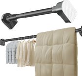 BHeadCat Wandgemonteerde kledingstandaard, 90 cm, wasrek, inschuifbaar, inklapbaar wasrek met 12 haken en handdoekhouder voor balkon, wasgoed, badkamer, slaapkamer