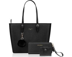 Allecto plus - Dames Handtas Zwarte Grote PU Lederen Schoudertas 156 inch Laptop Draagtas - Lichtgewicht met Ritsvak - Designer Damestas voor School Werk Reis - Inclusief Portemonnee