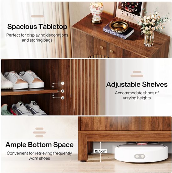 Meuble à chaussures Tribesigns - 5 niveaux - 73 x 35 x 100 cm - Pour 24 paires de Chaussures pour femmes - Moderne - Étagère à chaussures en bois - Étagère à chaussures pratique - Marron