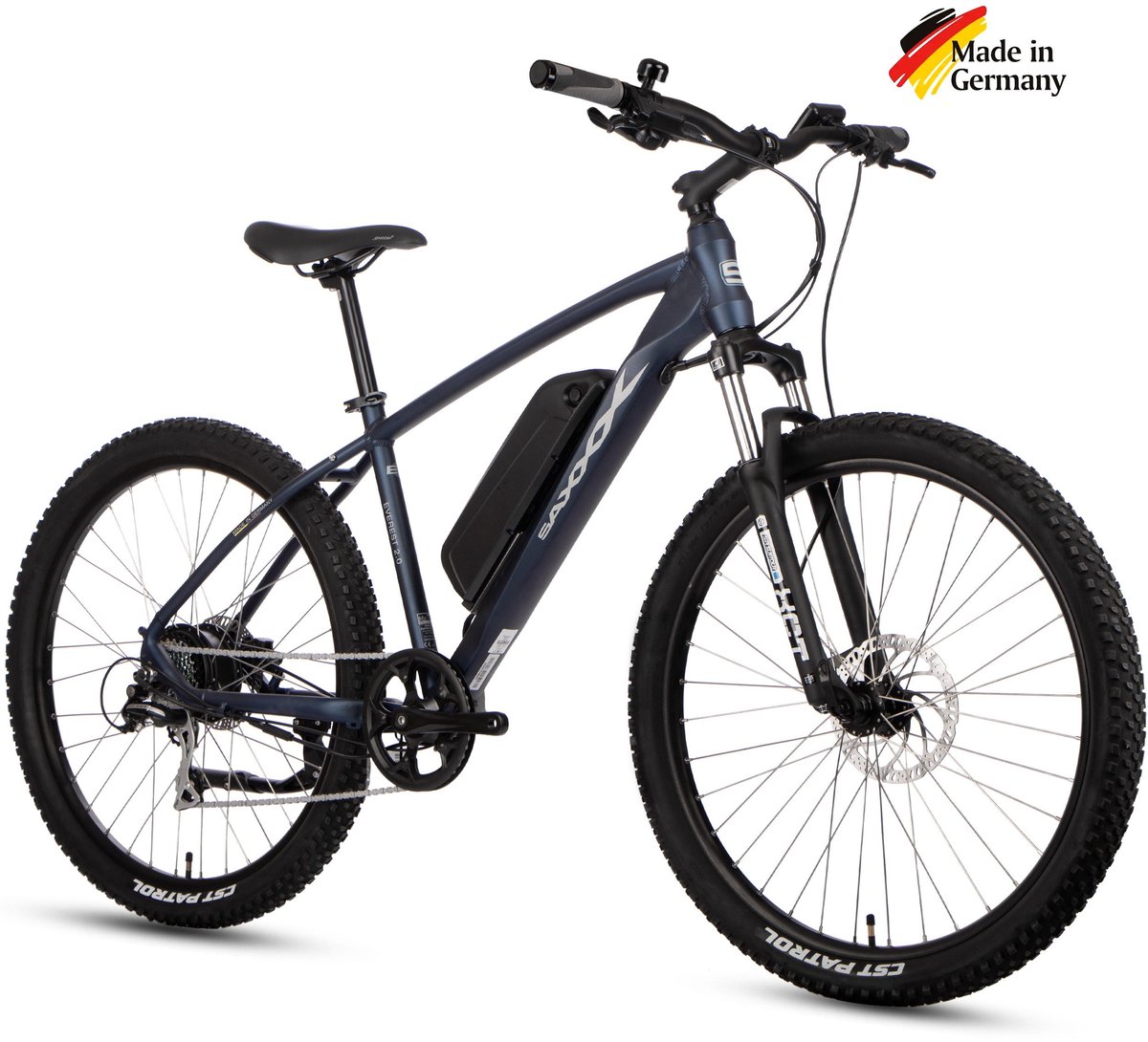 SAXXX Everest - Elektrische Fiets - 95% Vooraf Geassembleerd Mountainbike - 374Wh Verwijderbare Accu - 90 km Actieradius - 27.5 Inch Wielen - Shimano 7 Versnellingen - Hydraulische Schijfremmen - Achterwielmotor 250W - Aluminium