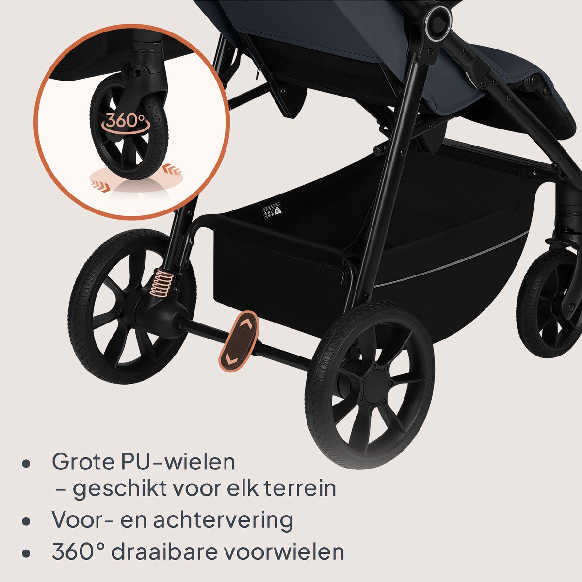 Lionelo Iva - Wandelwagen & Buggy Premium - 6 maanden 4 jaar (tot 22 kg) - 360° Zwenkwielen met Vering - Magnetische Gordel - XXL Zonnekap UPF50 - Verstelbare Rugleuning, Voetsteun & Duwbeugel - Grote Boodschappenmand - Stad & Terrein - Kinderwagen – foto 4