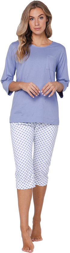 Pastunette - Blue Fog - Pyjama - Katoen Bio - Capri - Blauw/ Wit - Taille 44