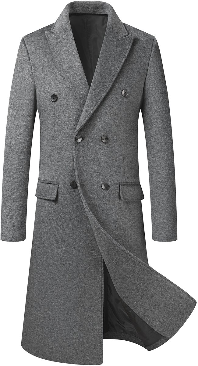 ALLTHEMEN Heren Wollen Dikke Coat - Slim Fit Overgangsjas - L