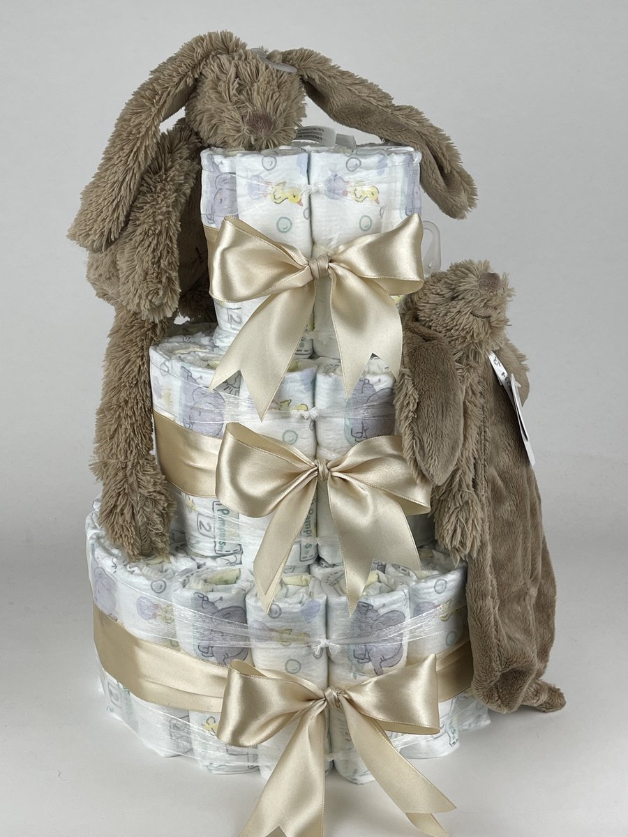 Chouette-Chouette | Luiertaart Neutraal | Kraamcadeau | Geboorte Jongen Meisje | Babyshower | Konijn Richie Clay bruin - Beige