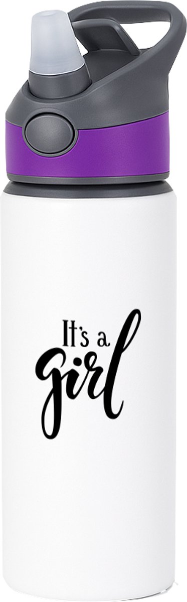 Hacebo® - It's a girl waterfles met rietje paars - It's a girl - Baby's - Meisje geboorte cadeau - Geboorte meisje cadeau - it's a girl kraam cadeau - Cadeau pakket - babyshower - baby - cadeau - kado - geschenk - gift - water fles - 650ML