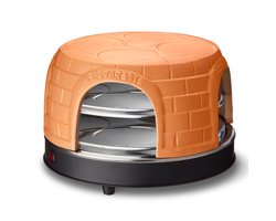 Emerio Pizzarette Origineel - 8 Persoons Pizza Oven - Handgemaakte Terracotta Koepel - 8 Geïsoleerde Bakspatels - RVS Bakplaat - Gourmetstel - PO-116124.1 1500W