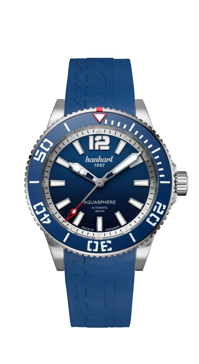 Hanhart Aquasphere Ocean Fade - Horloge - blauwe rand lunette - blauwe rubber band - 42 mm