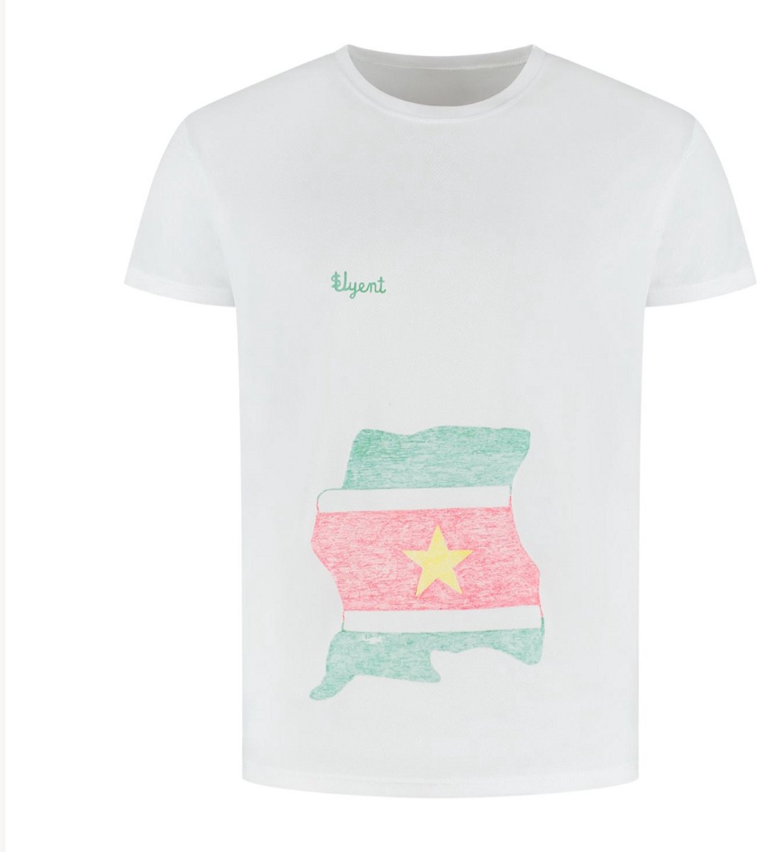 Witte Svyent T-shirt schets suriname vlag in land kleding maat M