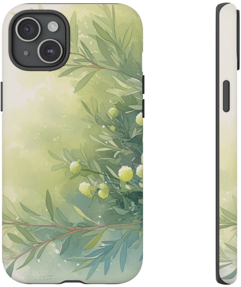 Groene Botanische Waterverf Illustratie – Telefoonhoesje Geschikt voor iPhone 15 Plus