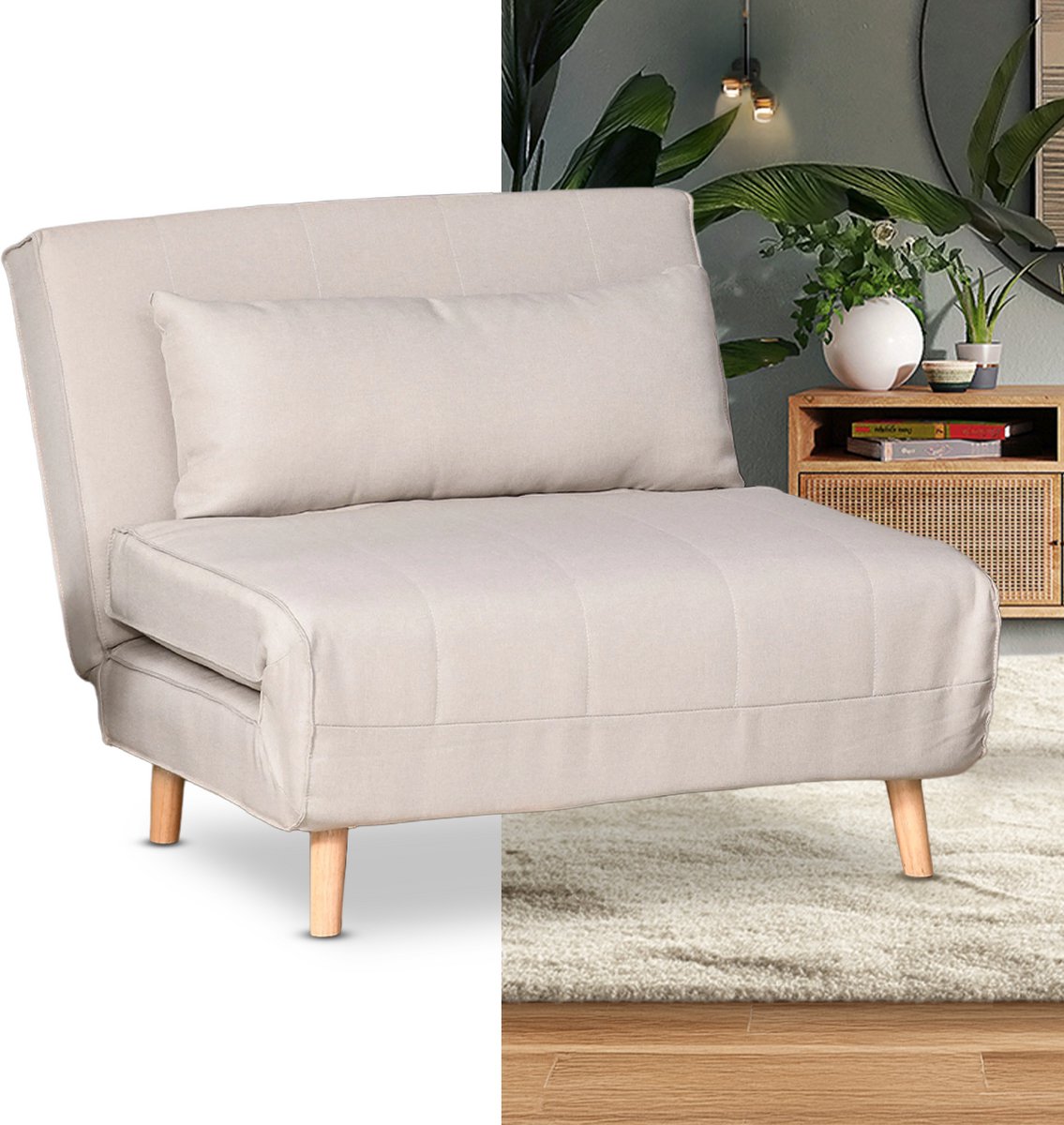 Slaapstoel - Uitklapbaar - Slaapbank - Logeerbed - Zetelbed - Slaapfauteuil - Vouwbed - 1 persoons - Zeer comfortabel - Beige
