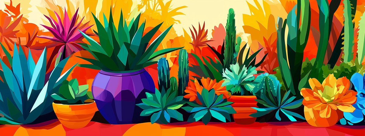 Tuinposter Vetplanten - Pop Art Tuinposters voor Buiten - Tuin decoratie - 610 gram PVC - Weerbestendig Tuindoek - GW6037KMD - Formaat 120 x 45cm