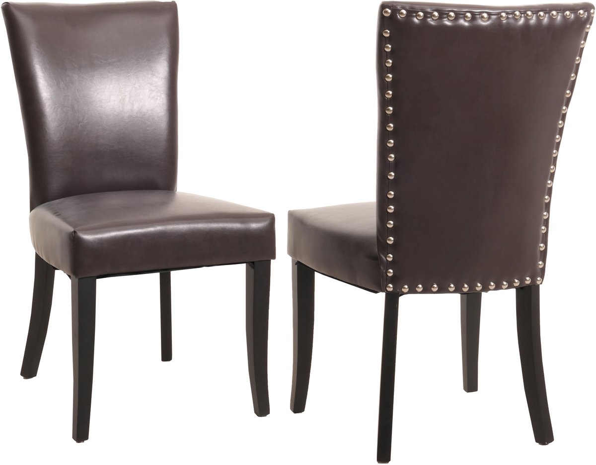 MCW Set van 2 eetkamerstoelen Chesterfield, stoel keukenstoel, klinknagels MVG-gecertificeerd ~ kunstleer, bruin, donkere poten