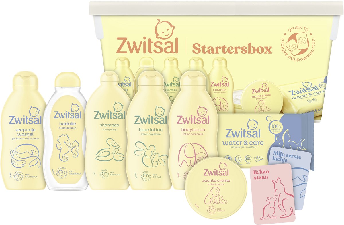 Zwitsal - Startersbox Baby - hypoallergeen, pH-huidneutraal en dermatologisch getest voor de gevoelige huid - 7-delig