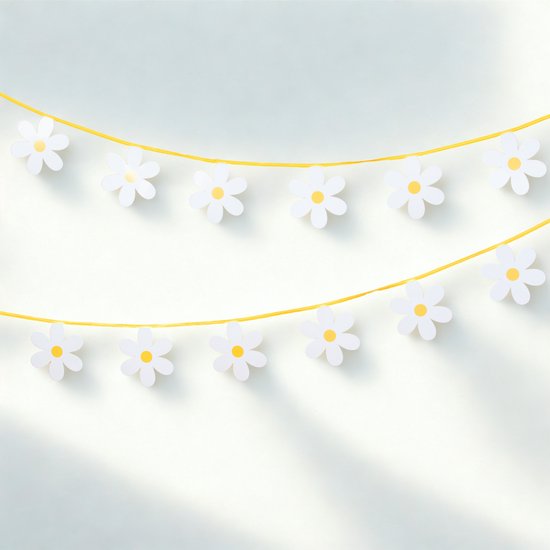2x Madeliefjes Slinger – Vlaggenlijn Bloemen – Wit en Geel – 2 stuks – 2x 3,5 meter – Lente Decoratie – Tuinfeest – Verjaardag – Zomerfeest