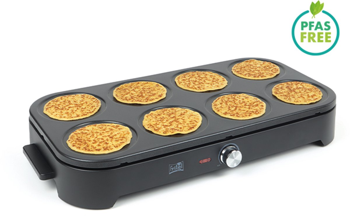FRITEL PM 2260 Pancake Maker - Pannenkoekenmaker / Pancake Party - 1500W - Pannenkoeken 8x15 cm- 1 tot 8 Pers. + 8 Spatels & 1 Pollepel - PFAS-vrij