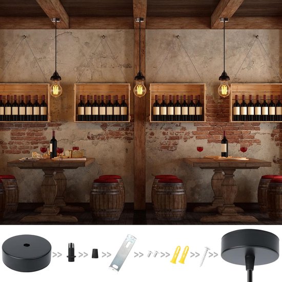 DAGORD 2 Stuks Rozet Kroonluchter Plafond Zwart 80 x 25 mm - Metalen Rozet voor Bevestiging van Plafondlamp