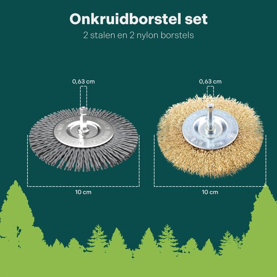 Universele borstelset voor elektrische onkruidborstel - Set van 2 - Onkruidverwijderaar - Onkruidverdelger - Bosmaaier - Stalen en Nylon borstel - 10cm - Voegenborstel - Grastrimmer van Universele — afbeelding 3