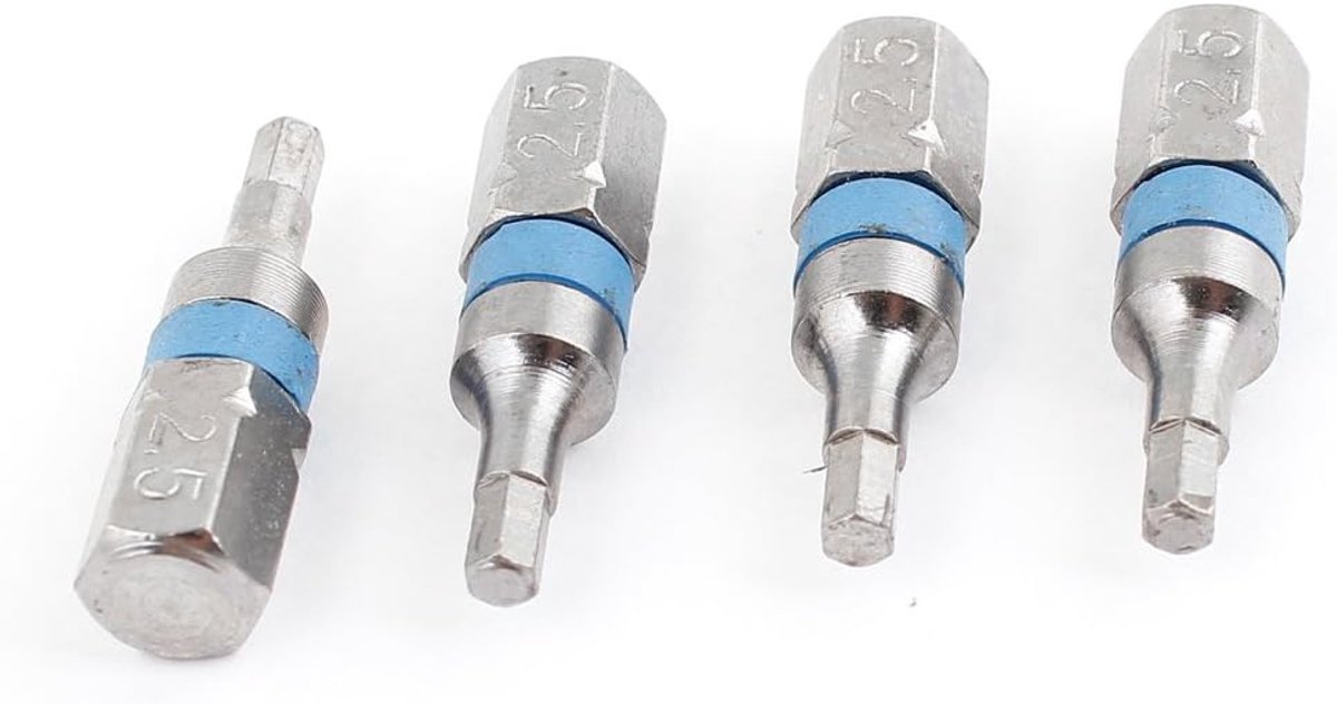 sourcingmap 2,5 mm H2.5 magnetische zeshoekige kop Schroevendraaier Bits Zilver Blauw Set van 4