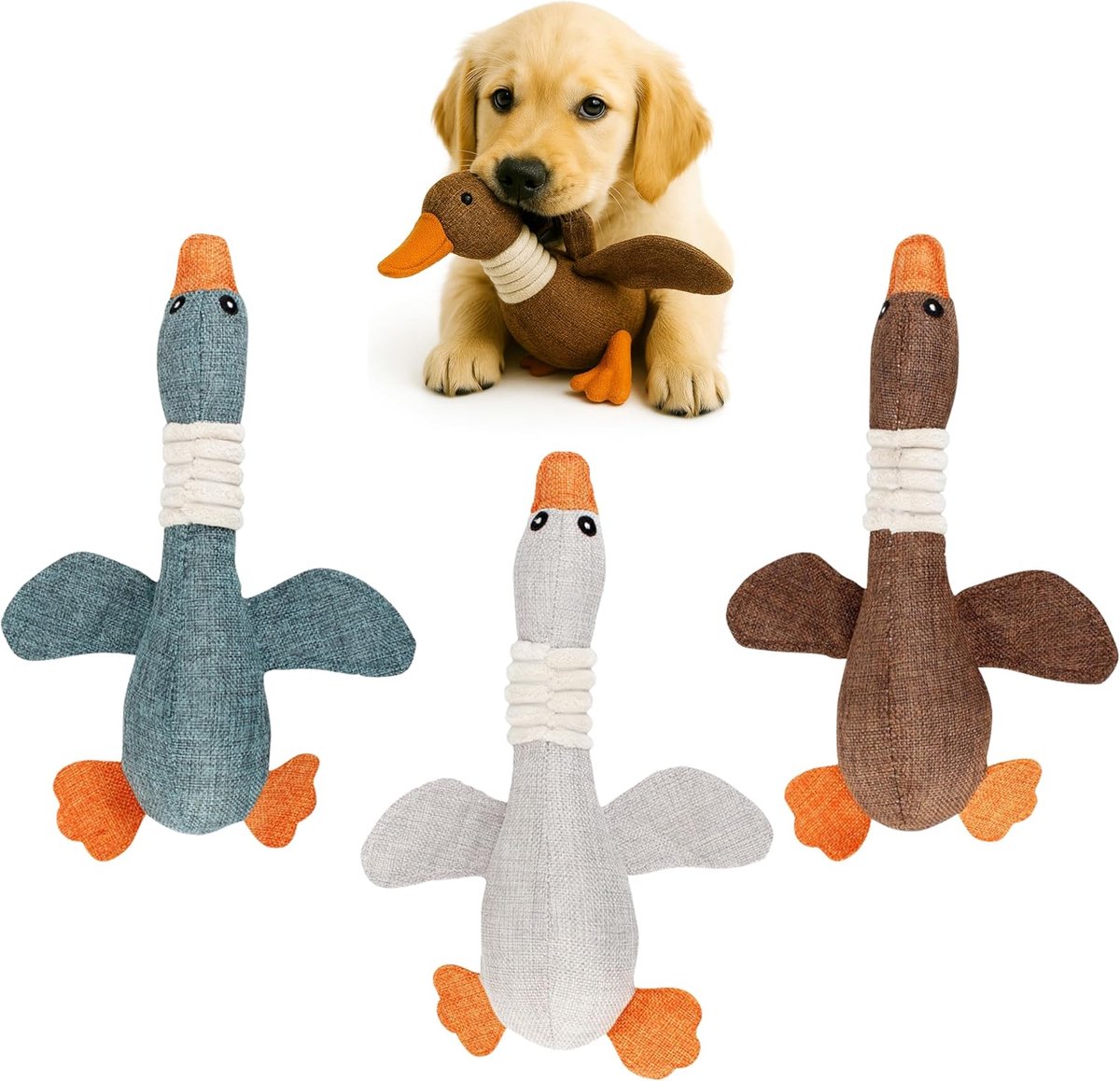 Funfy Hondenspeelgoed Set – 3x Knuffel Eendjes met Pieper | Piepende Speelgoed Hond voor Puppy’s, Kleine & Middelgrote Honden | Interactief Hondenspeeltje, Zacht Knuffel Hond Speelgoed