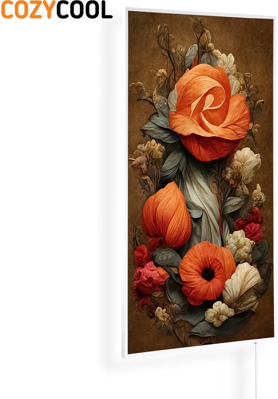 Infraroodpaneel met afbeelding | Elegante florale achtergrond in renaissancestijl | 1200 Watt | Witte lijst | Infrarood verwarmingspaneel | Infrarood paneel | Infrarood verwarming