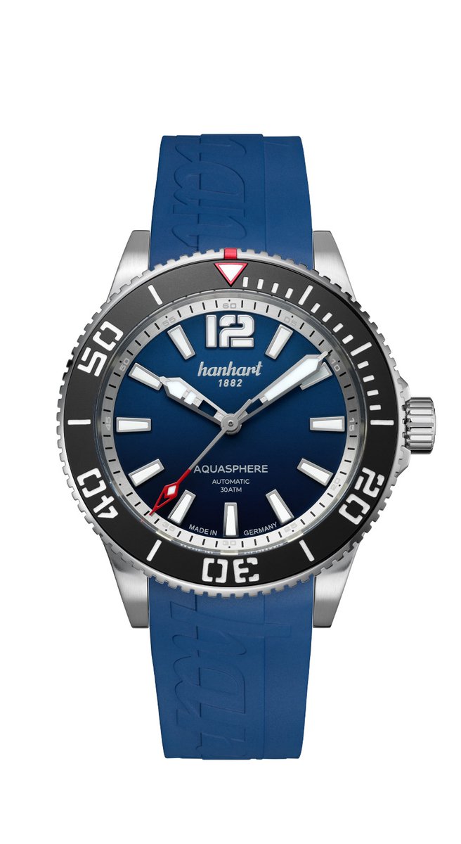 Hanhart Aquasphere Ocean Fade - Horloge - zwarte rand - blauwe rubber band - 42 mm