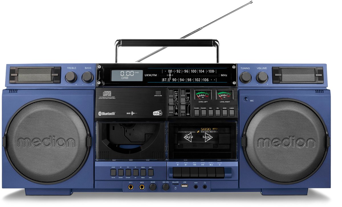MEDION P66538 Cassetterecorder (retro boombox met cd-speler, jaren MEDION P66538 Cassetterecorder (retro boombox met cd-speler, jaren