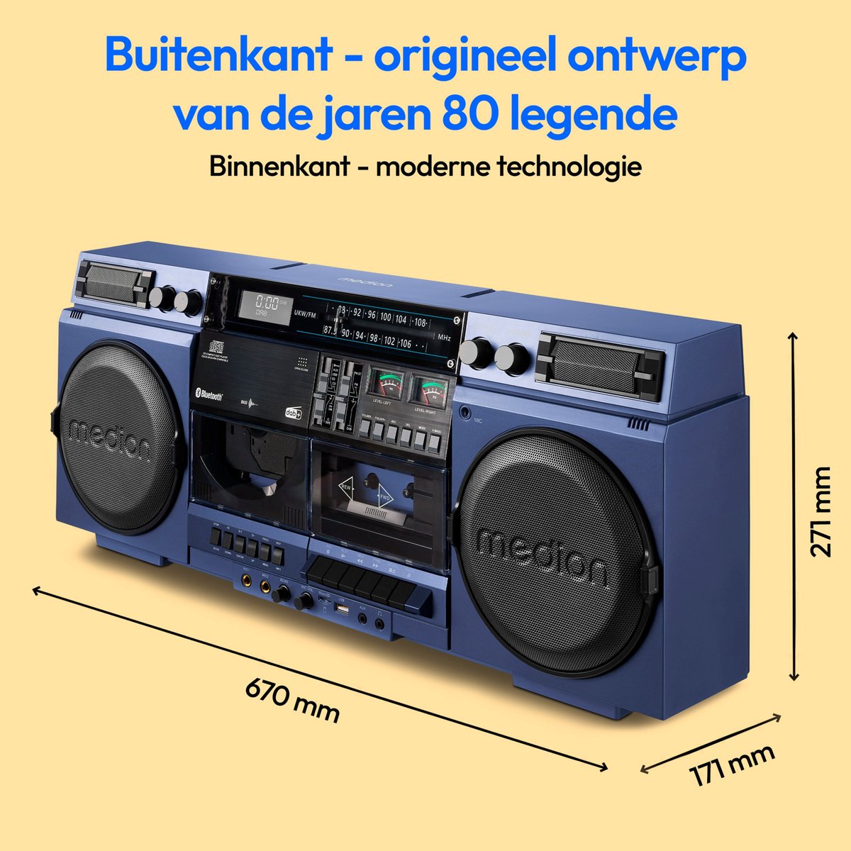 MEDION P66538 Cassetterecorder (retro boombox met cd-speler, jaren