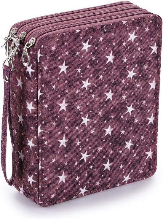 Kleurpotlood Etui Met 200 Sleuven – Canvas Organizer Met Rits En Handvat, Paars – Perfect Voor School En Creativiteit