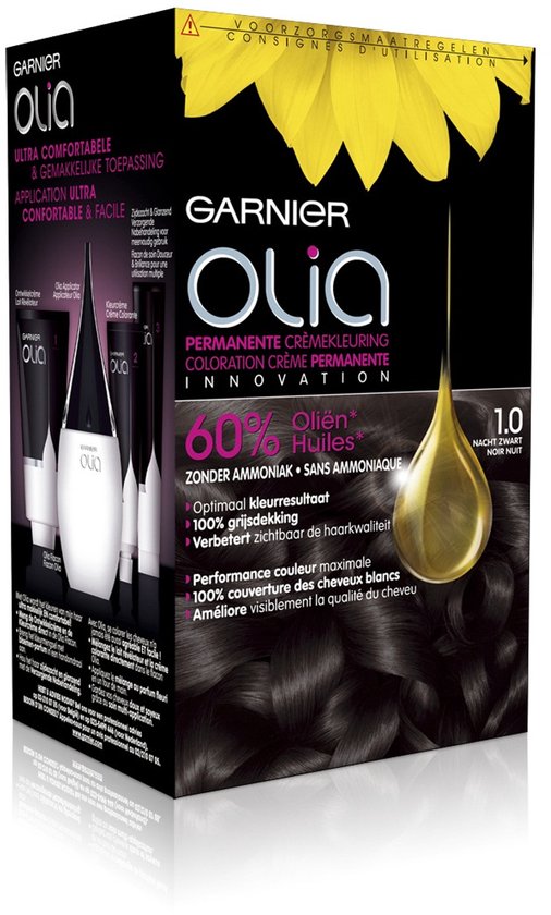 Garnier Olia Zwart 1 - Permanente Haarkleuring Zonder Ammoniak - Tot 100% grijsdekking - Intense, langhoudende kleur - Haarverf