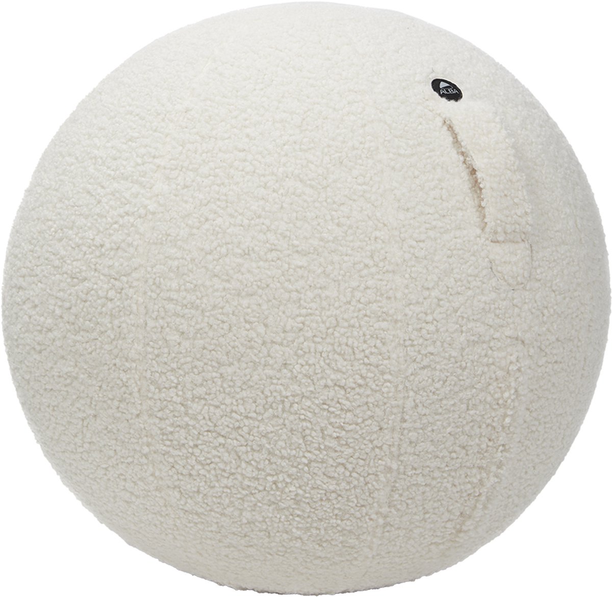 Witte bolvormige zitbal met bouclé stof
