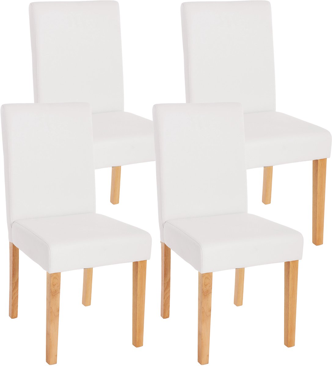 Set van 4 eetkamerstoelen Keukenstoel Littau ~ kunstleer, mat wit, lichtgekleurde poten