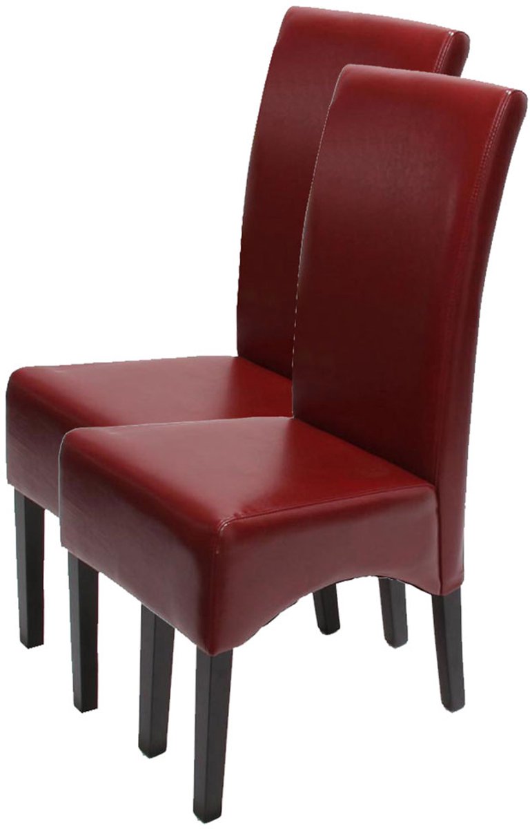 Set van 2 eetkamerstoelen/keukentoelen Latina, LEER ~ rood, donkere poten