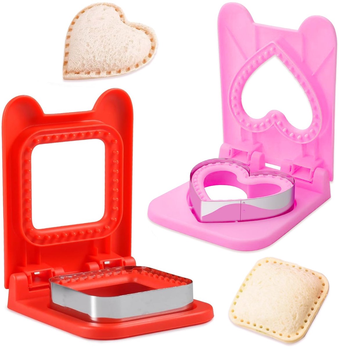 Yistoi 2 stuks broodvormpjes voor kinderen, koekjesvormpjes voor kinderen, sandwichvormpjes voor kinderen, rond, hartvormig, voor schoollunchboxen en bento kinderen, jongens, meisjes, cadeau voor moeder verjaardag