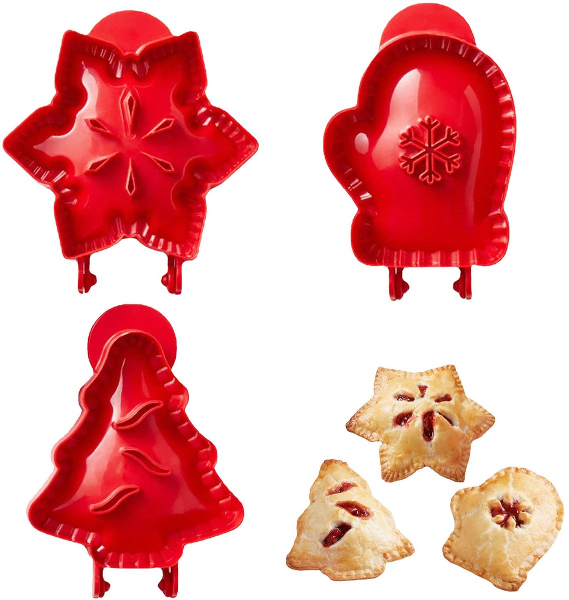 YEJAHY Set van 3 mini-kerstcakevormen, deegpers, zakcakevormen, handgemaakte cakevorm voor kerstfeest, bakbenodigdheden, appelkoekjes, appelbiscuits, gebakgereedschap