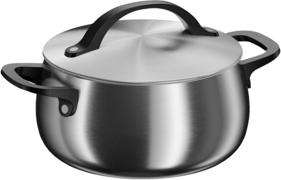 BergHOFF Belly Saucepot 20 cm - Casserole induction - Acier inoxydable avec couvercle - Compatible induction et tous feux - Compatible four - Compatible lave-vaisselle - 3,7 L - Zwart