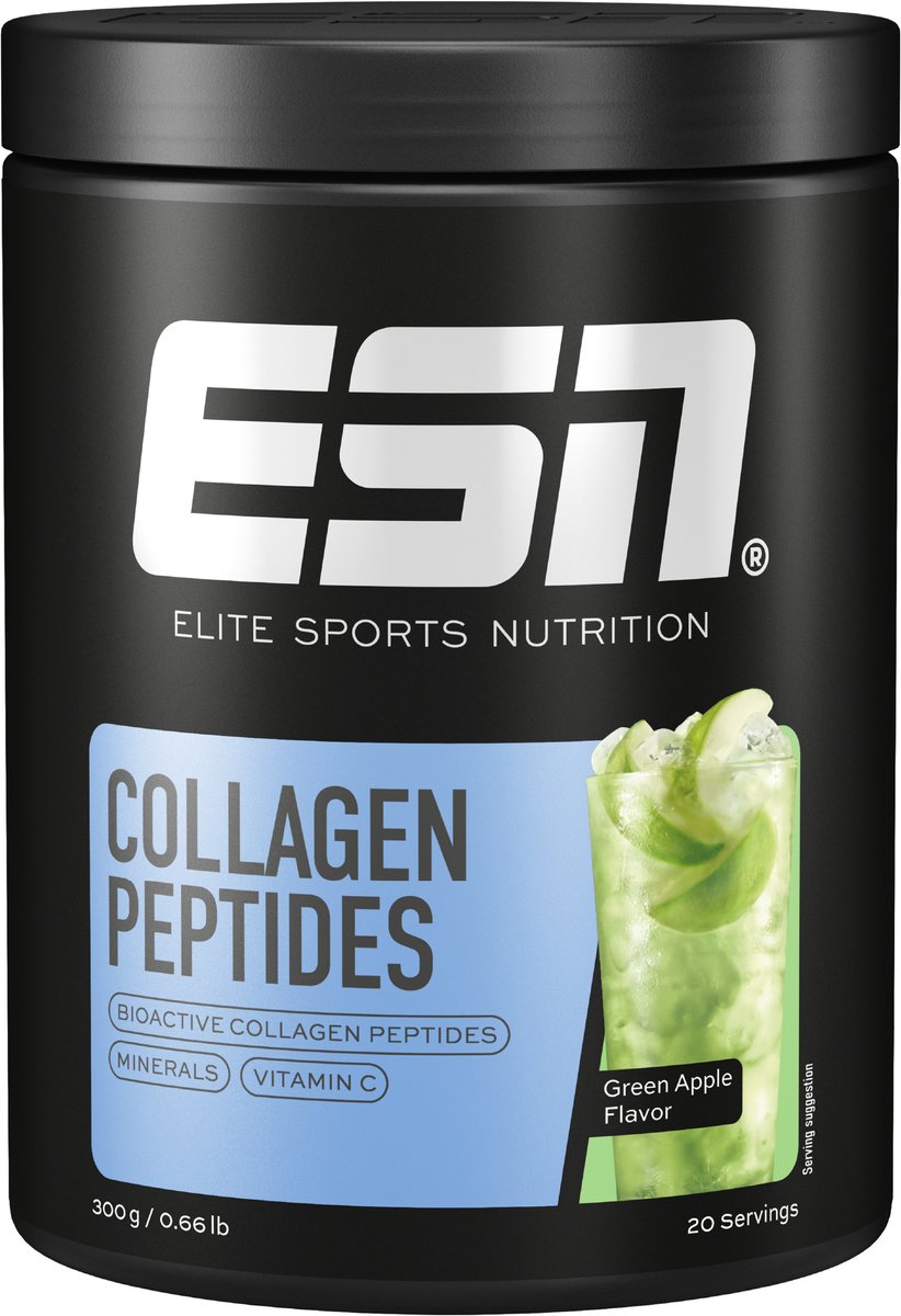 ESN Collagen Peptides, Green Apple, 300 g – 20 Porties Collageenpoeder met Vitamine C & Mineralen